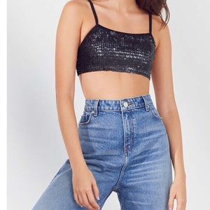Out From Under Sequin Crop Top Black